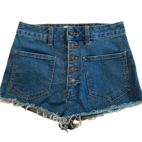 Free People Bridgette Denim Shorts Womens Size 24 Blue Button Fly "We The Free" - Picture 1 of 10